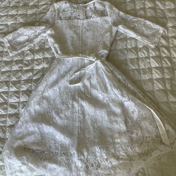 Us Angels White A-line Bell Sleeve Mock Lace Neck Dress - Picture 8 of 8